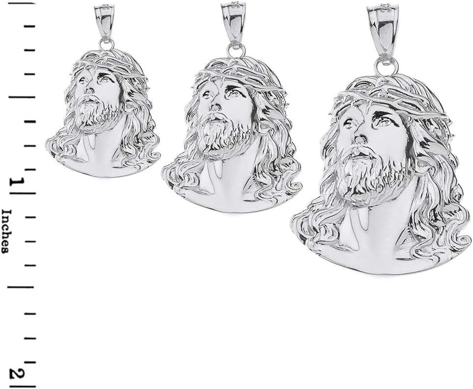 Fashion 925 Sterling Silver Face of Christ, Jesus Pendant Necklace, 1.46"