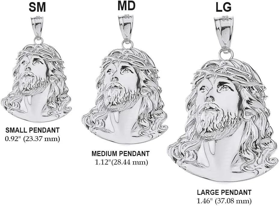 Fashion 925 Sterling Silver Face of Christ, Jesus Pendant Necklace, 1.46"