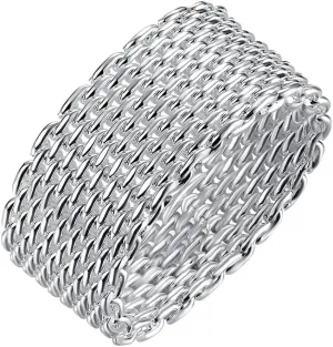 Fashion Beautiful Jewelry New 925 Sterling Silver Mesh Fine Ring Band (10)