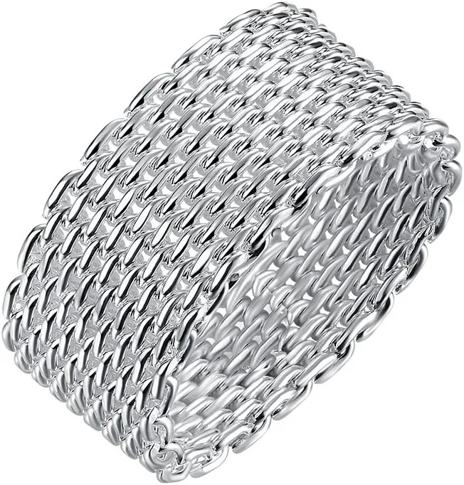 Fashion Beautiful Jewelry New 925 Sterling Silver Mesh Fine Ring Band (6)