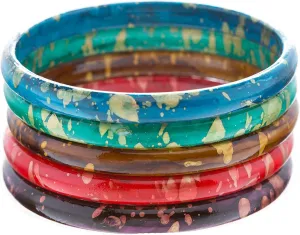 Fashion Chic Unique Set Abstract 5 Bangle Bracelets Multi Colored Gold Red Green