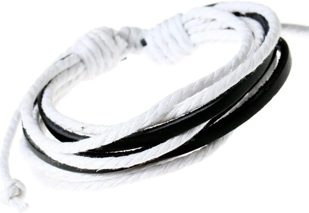 Fashion Decoration Bracelets Leather Bracelet Men's Leather Bracelet Braided Adjustable Punk Genuine Leather Charm Simplicity Rope Multilayer Black White Leather Bracelets Clothing Accessories