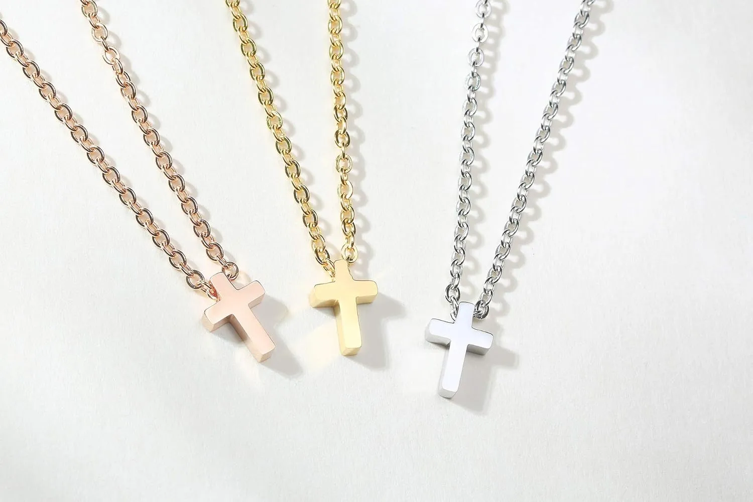 Fashion Jewelry Rose Gold Plated Cross Titanium Steel Ladies Necklace Gift Tiny Cross for Women