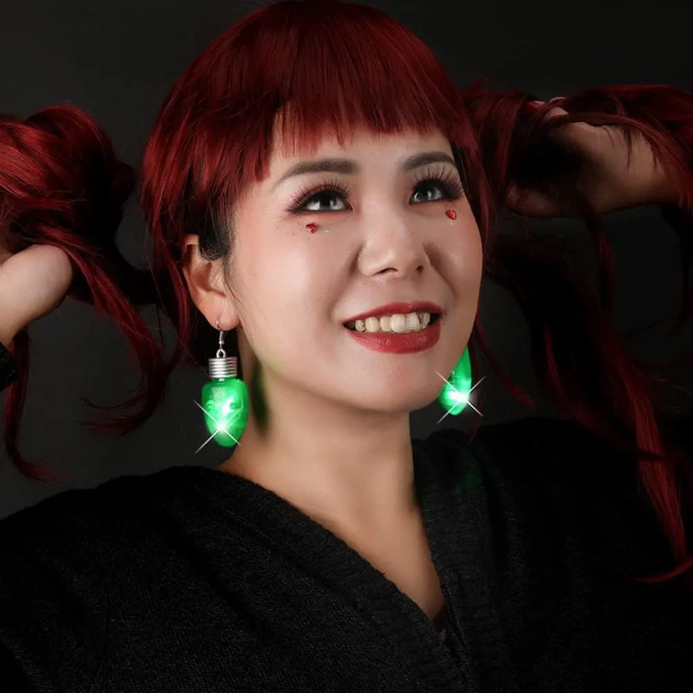 Fashion LED Light Bulb Dangle Drop Earrings Color Bulbs Light Up Dangling Charm Glow in The Dark Huggie Hook Hoop Earring Stud Cute Jewelry Christmas Festival Gifts for Women BFF Hypoallergenic