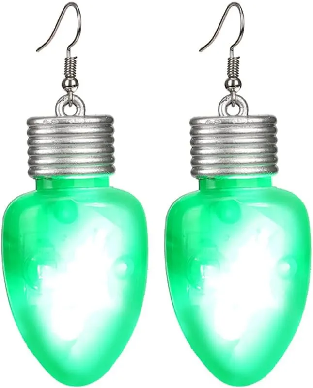 Fashion LED Light Bulb Dangle Drop Earrings Color Bulbs Light Up Dangling Charm Glow in The Dark Huggie Hook Hoop Earring Stud Cute Jewelry Christmas Festival Gifts for Women BFF Hypoallergenic