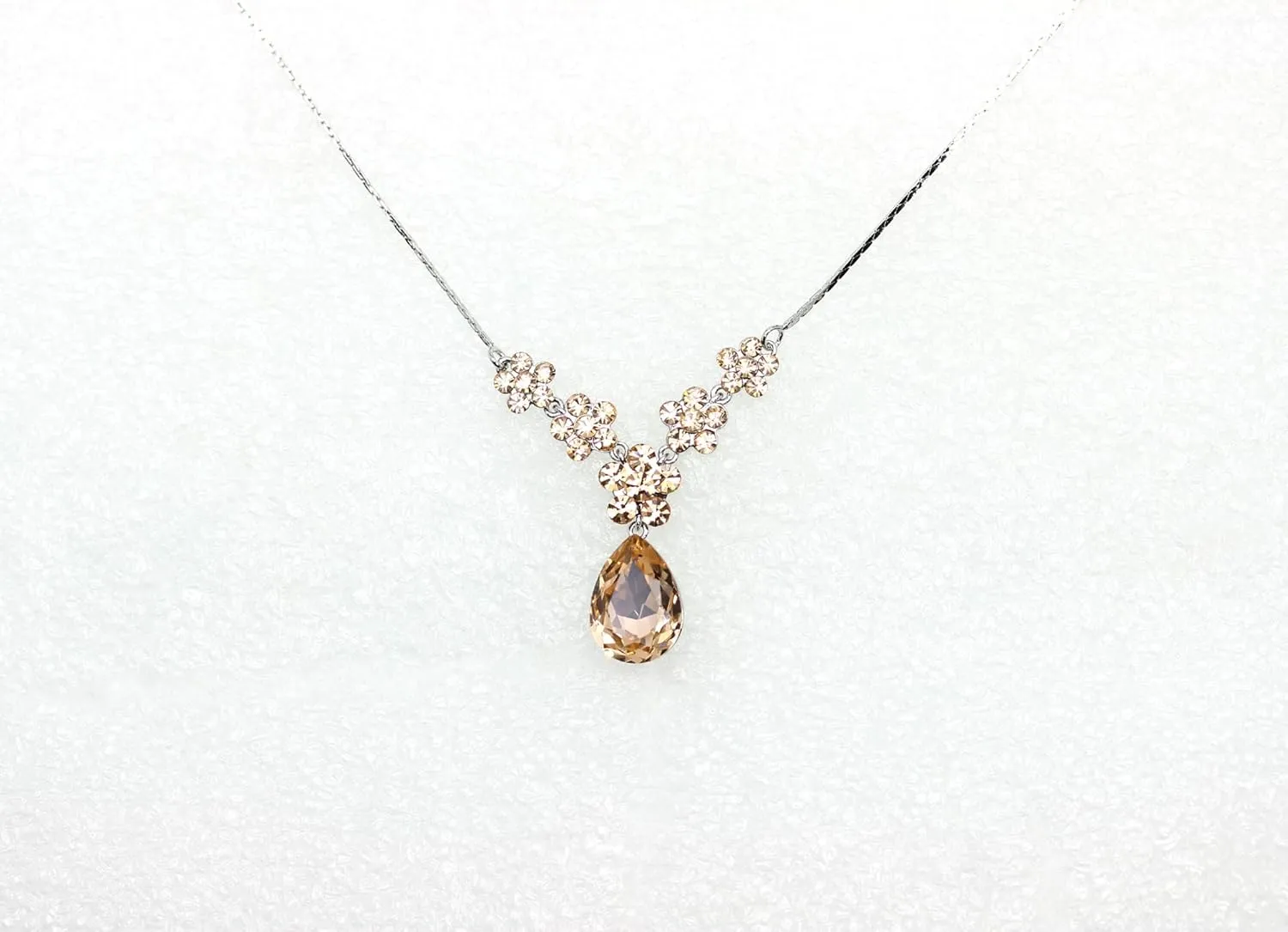 Faship Gorgeous Rhinestone Crystal Floral Necklace Earrings Set