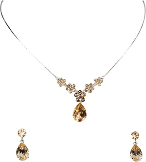 Faship Gorgeous Rhinestone Crystal Floral Necklace Earrings Set
