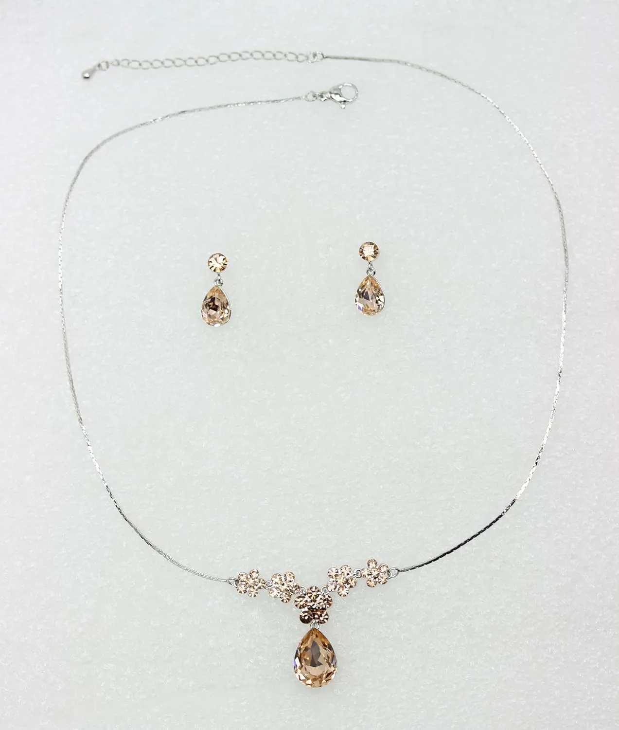 Faship Gorgeous Rhinestone Crystal Floral Necklace Earrings Set