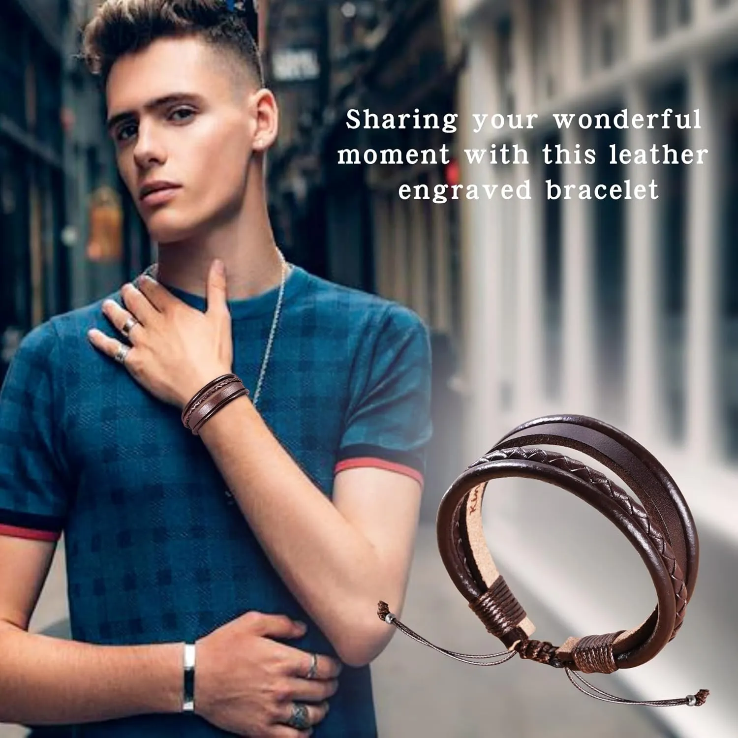 Fathers Day Gifts for Dad Husband Leather Bracelet for Men Him Boyfriend Son Adjustable Brown Mens Leather Bracelet Christmas Stocking Stuffers Mens Jewelry with Inspirational Message