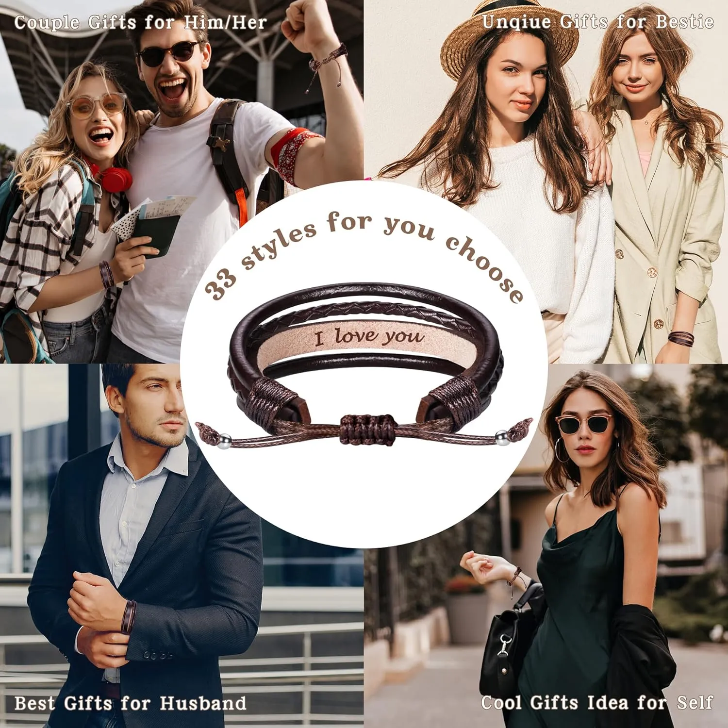 Fathers Day Gifts for Dad Husband Leather Bracelet for Men Him Boyfriend Son Adjustable Brown Mens Leather Bracelet Christmas Stocking Stuffers Mens Jewelry with Inspirational Message