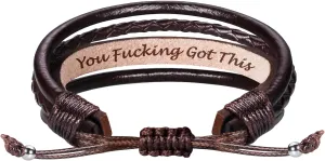 Fathers Day Gifts for Dad Husband Leather Bracelet for Men Him Boyfriend Son Adjustable Brown Mens Leather Bracelet Christmas Stocking Stuffers Mens Jewelry with Inspirational Message