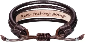 Fathers Day Gifts for Dad Husband Leather Bracelet for Men Him Boyfriend Son Adjustable Brown Mens Leather Bracelet Christmas Stocking Stuffers Mens Jewelry with Inspirational Message