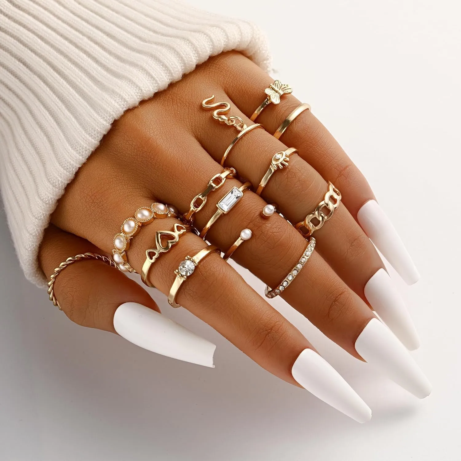 FAXHION 60 Pcs Gold Stackable Rings for Women, Knuckle Rings Chunky Gold Ring Set Dainty Stacking Cute Rings, Multiple Sizes Cute Jewelry Set Gift