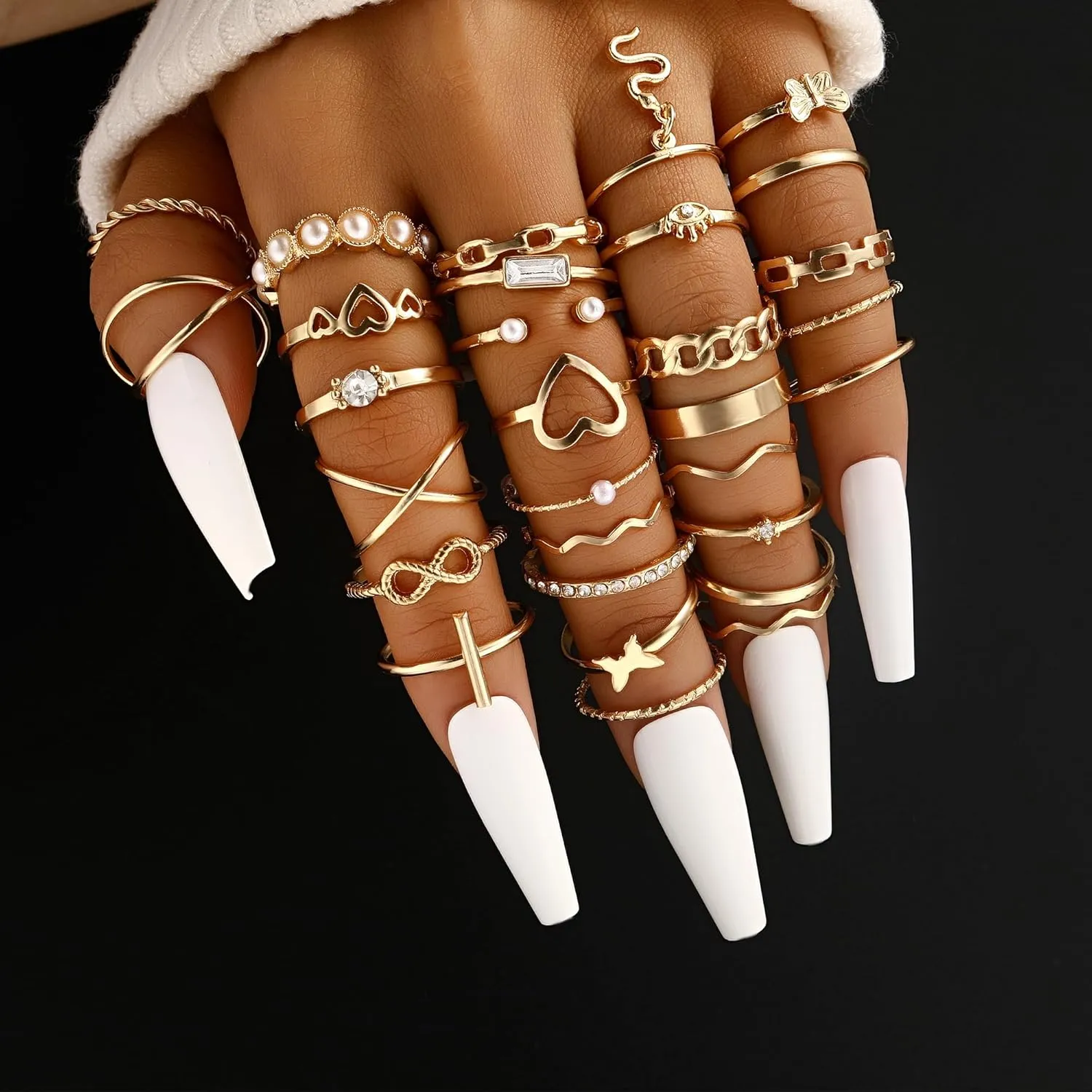 FAXHION 60 Pcs Gold Stackable Rings for Women, Knuckle Rings Chunky Gold Ring Set Dainty Stacking Cute Rings, Multiple Sizes Cute Jewelry Set Gift