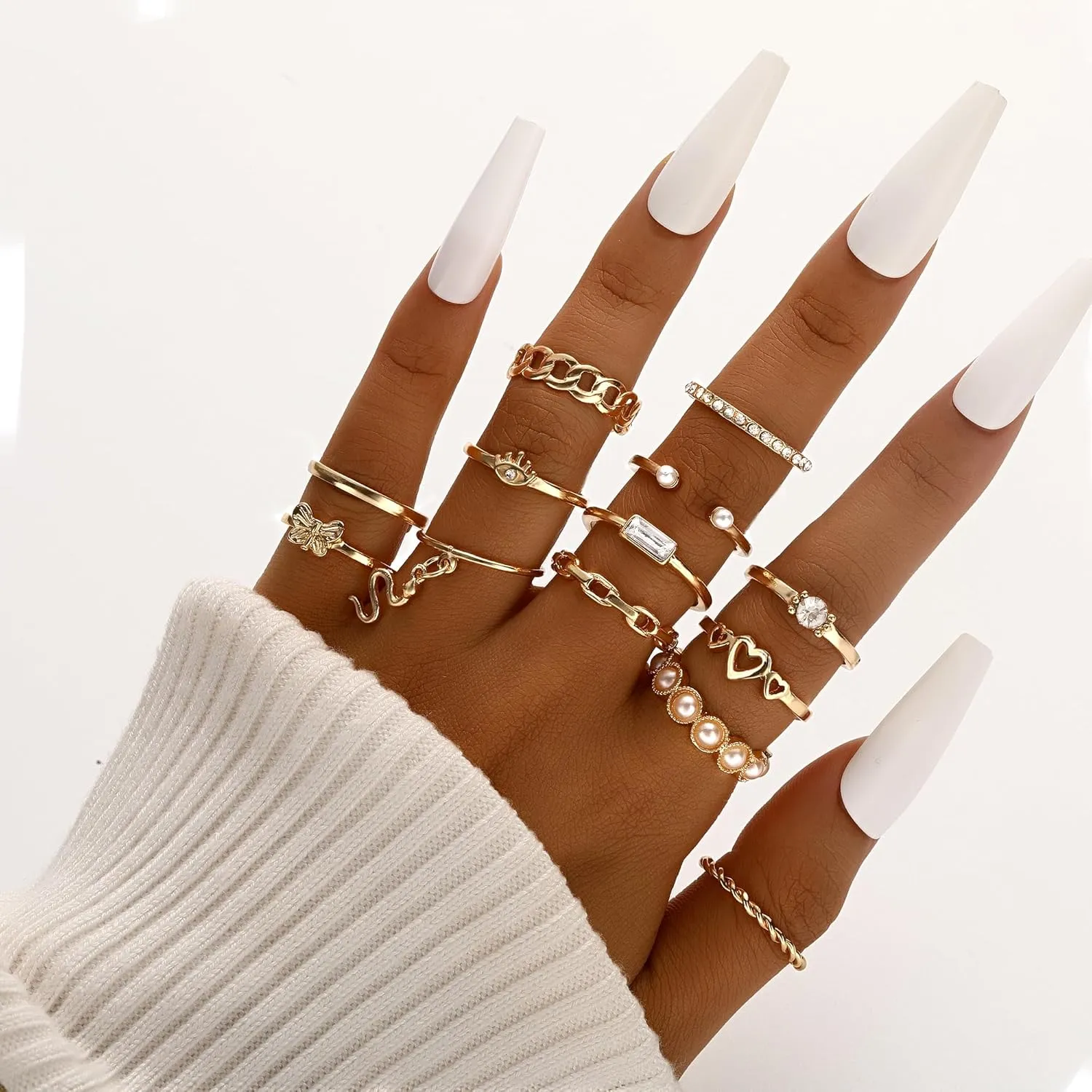 FAXHION 60 Pcs Gold Stackable Rings for Women, Knuckle Rings Chunky Gold Ring Set Dainty Stacking Cute Rings, Multiple Sizes Cute Jewelry Set Gift