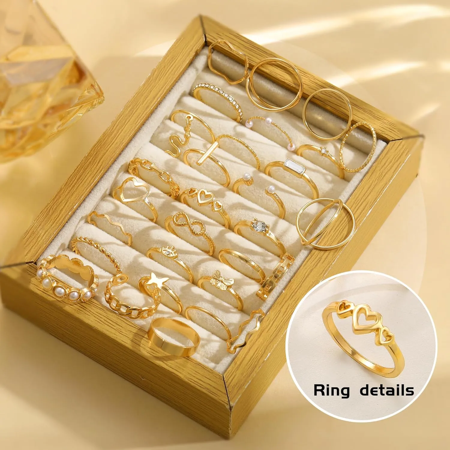 FAXHION 60 Pcs Gold Stackable Rings for Women, Knuckle Rings Chunky Gold Ring Set Dainty Stacking Cute Rings, Multiple Sizes Cute Jewelry Set Gift