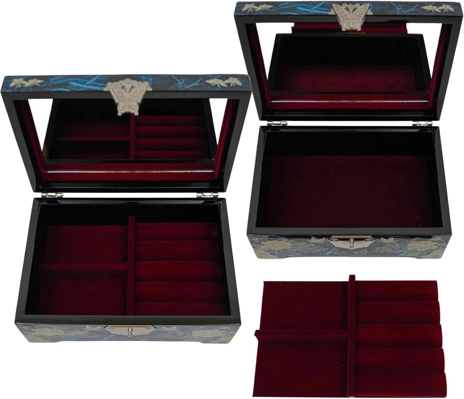 February Mountain Mother of Pearl Jewelry Organizer Box with Ring Tray - Gifts for Women Unique gift for women who have everything