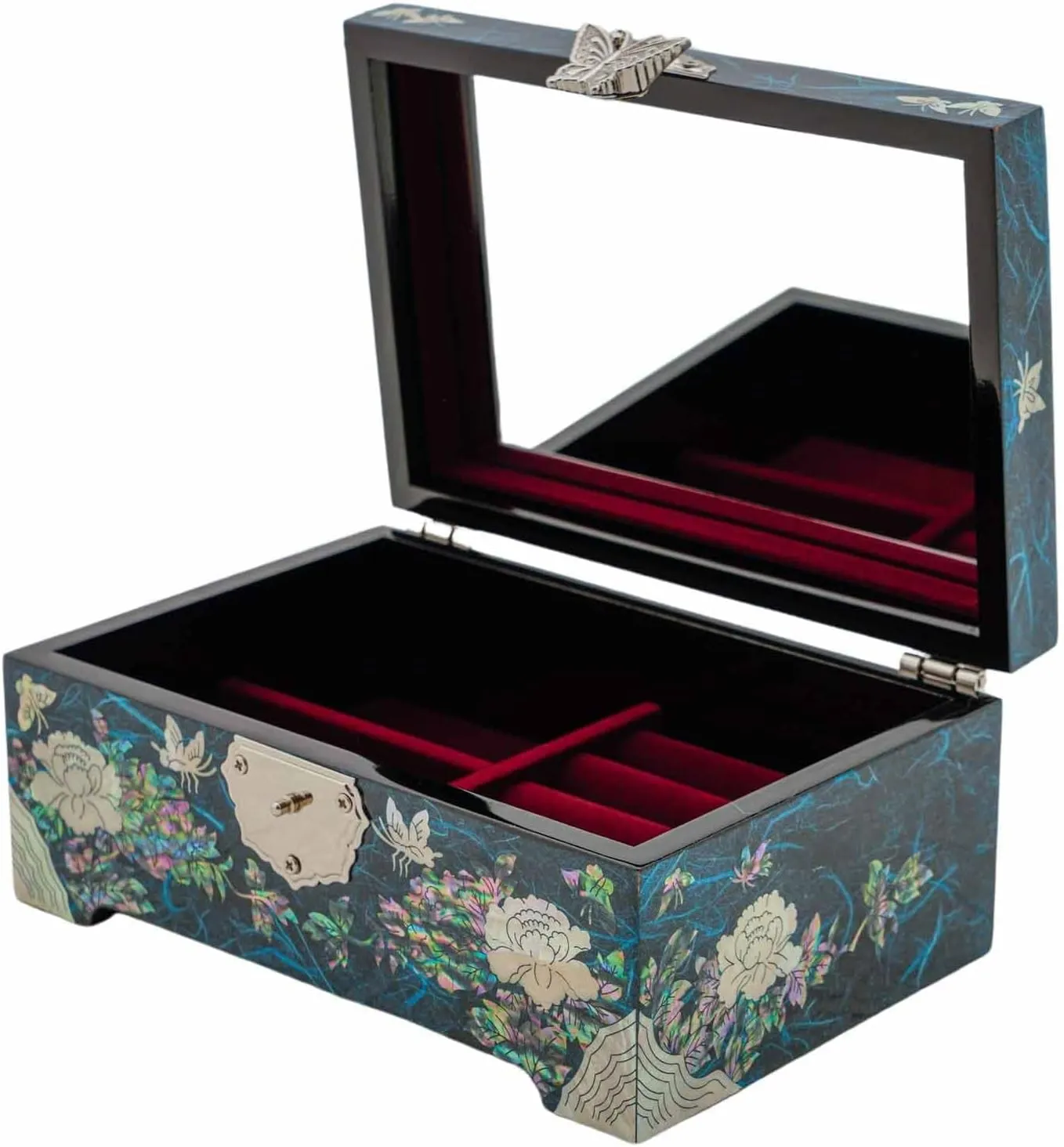 February Mountain Mother of Pearl Jewelry Organizer Box with Ring Tray - Gifts for Women Unique gift for women who have everything