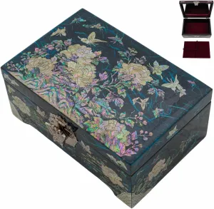 February Mountain Mother of Pearl Jewelry Organizer Box with Ring Tray - Gifts for Women Unique gift for women who have everything