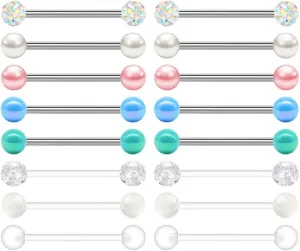 FECTAS 14G Nipplerings Piercing Barbells Surgical Stainless Steel Straingt Barbell Nipple Tongue Rings Jewelry