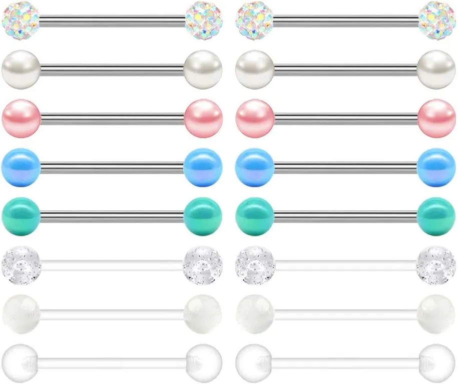 FECTAS 14G Nipplerings Piercing Barbells Surgical Stainless Steel Straingt Barbell Nipple Tongue Rings Jewelry