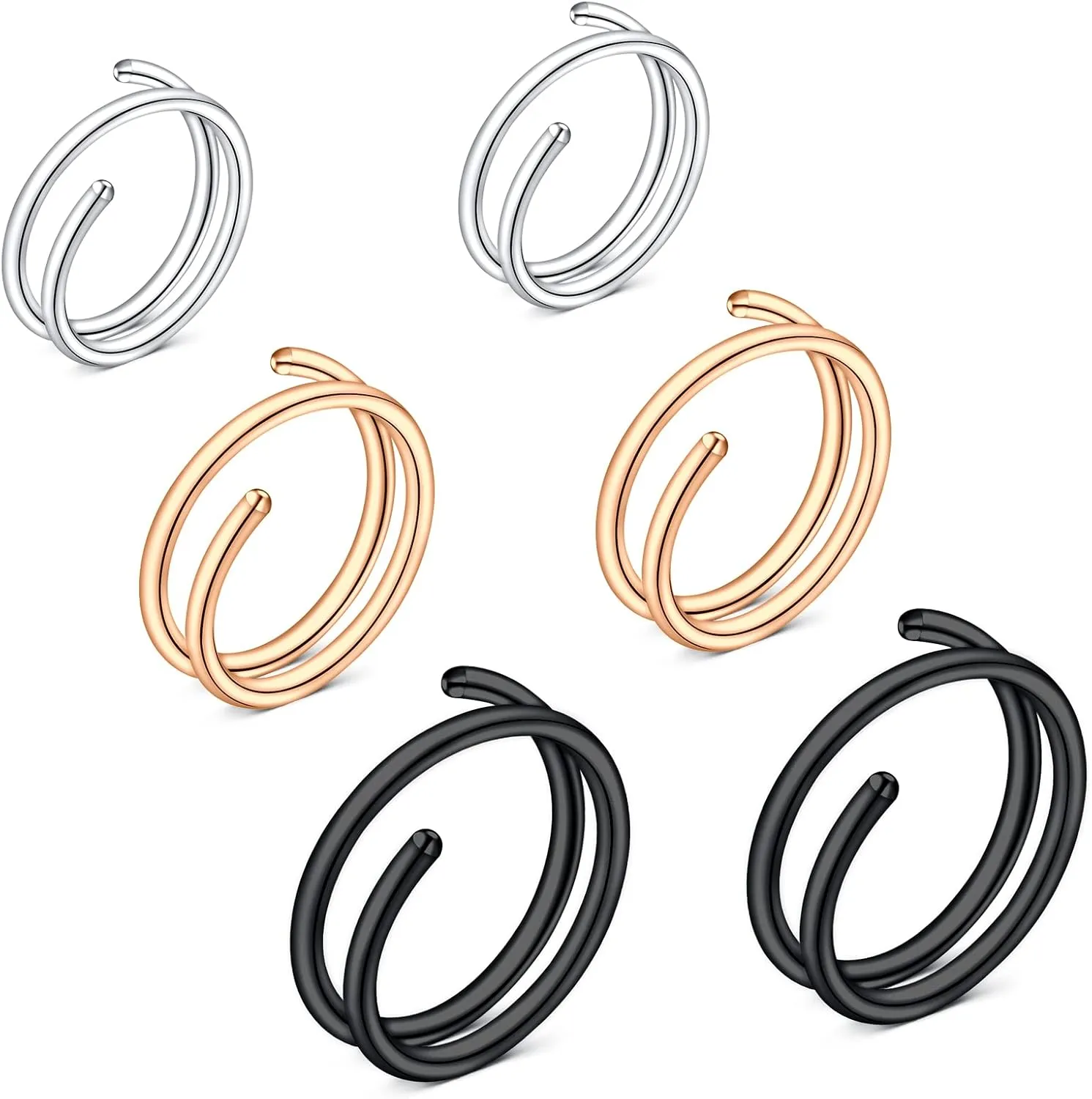 FECTAS Double Hoop Nose Ring for Single Piercing 20 Gauge Spiral Nose Ring Hoop Stainless Steel 6PCS Nostril Piercing Hoop Body Jewelry