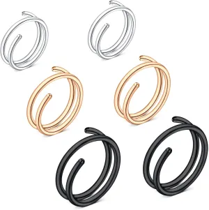 FECTAS Double Hoop Nose Ring for Single Piercing 20 Gauge Spiral Nose Ring Hoop Stainless Steel 6PCS Nostril Piercing Hoop Body Jewelry