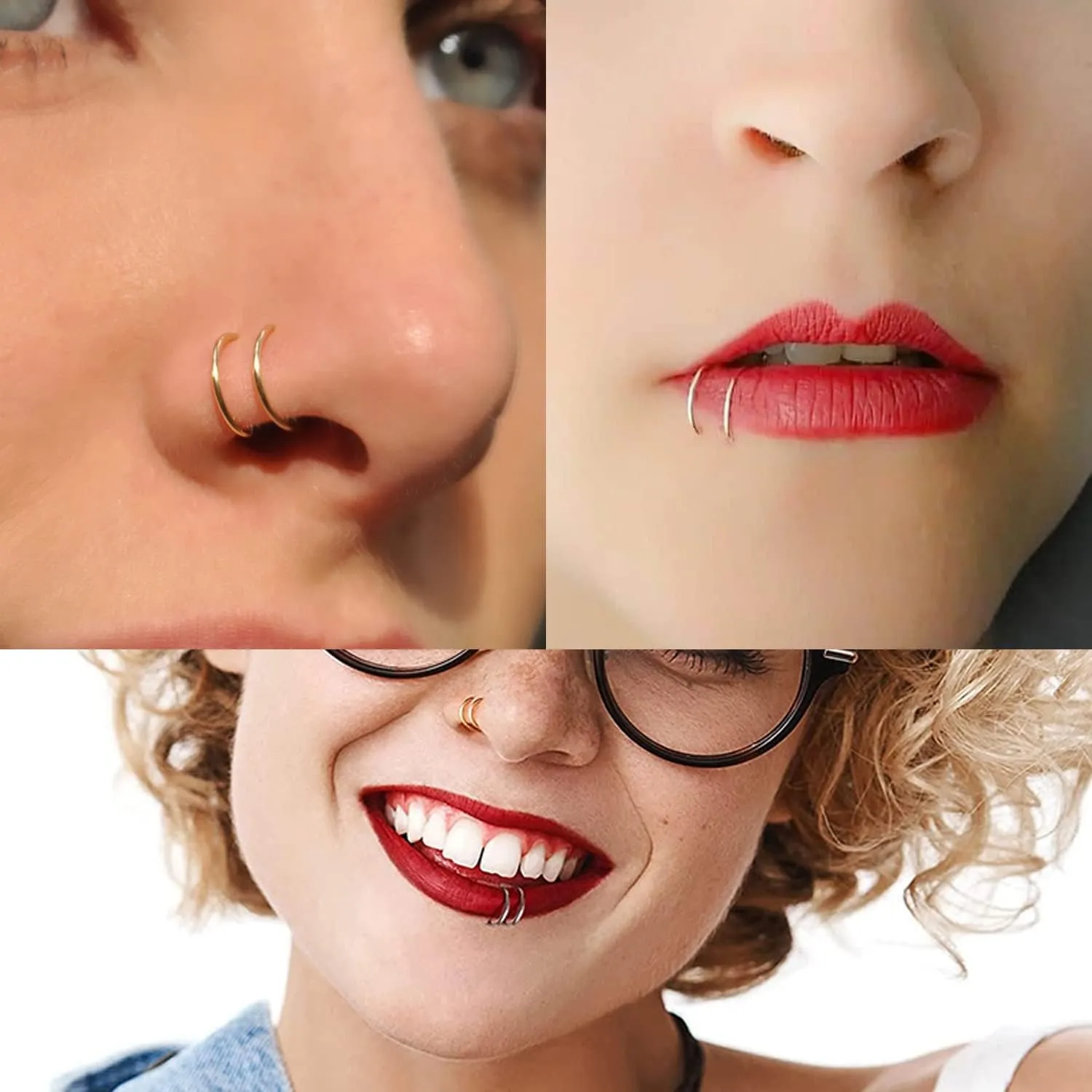 FECTAS Double Hoop Nose Ring for Single Piercing 20 Gauge Spiral Nose Ring Hoop Stainless Steel 6PCS Nostril Piercing Hoop Body Jewelry