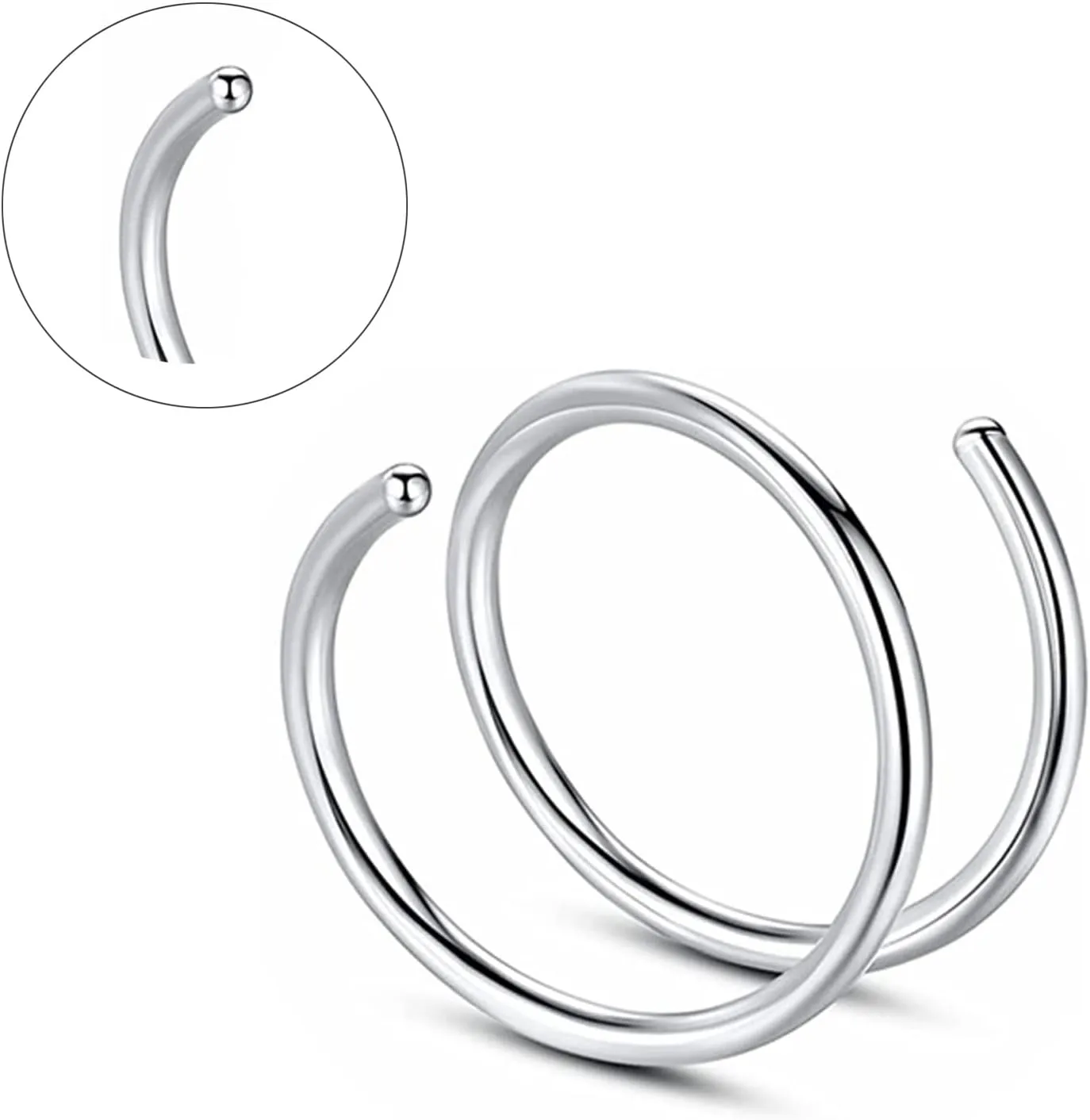FECTAS Double Hoop Nose Ring for Single Piercing 20 Gauge Spiral Nose Ring Hoop Stainless Steel 6PCS Nostril Piercing Hoop Body Jewelry