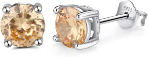 Fereendo 925 Sterling Silver Round Cut Birthstone Stud Earrings Colorful Cubic Zircon Earrings studs Jewelry Gift for Women