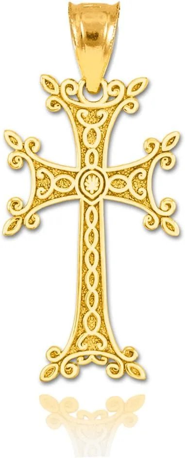 Fine 10k Yellow Gold Armenian Cross Necklace Pendant