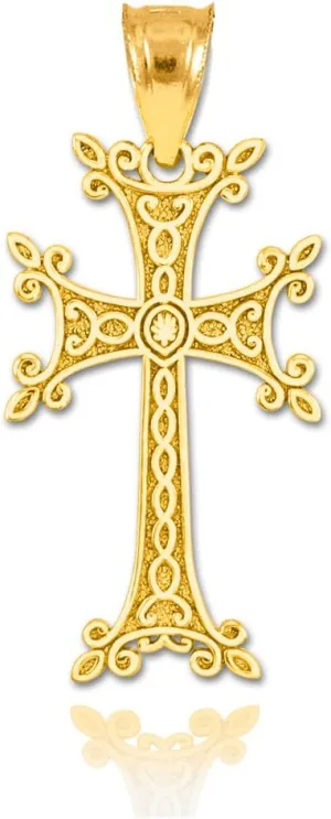 Fine 10k Yellow Gold Armenian Cross Necklace Pendant
