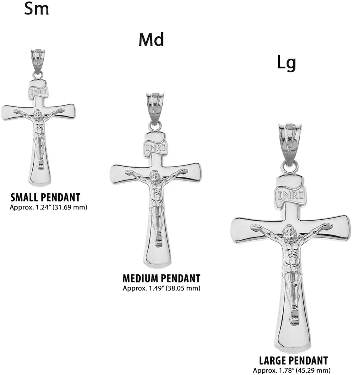 Fine 925 Sterling Silver Catholic Jesus Christ on INRI Cross Crucifix Pendant Sizes (S-L)