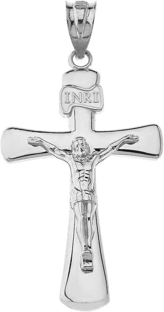 Fine 925 Sterling Silver Catholic Jesus Christ on INRI Cross Crucifix Pendant Sizes (S-L)