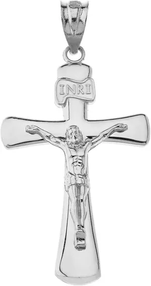Fine 925 Sterling Silver Catholic Jesus Christ on INRI Cross Crucifix Pendant Sizes (S-L)