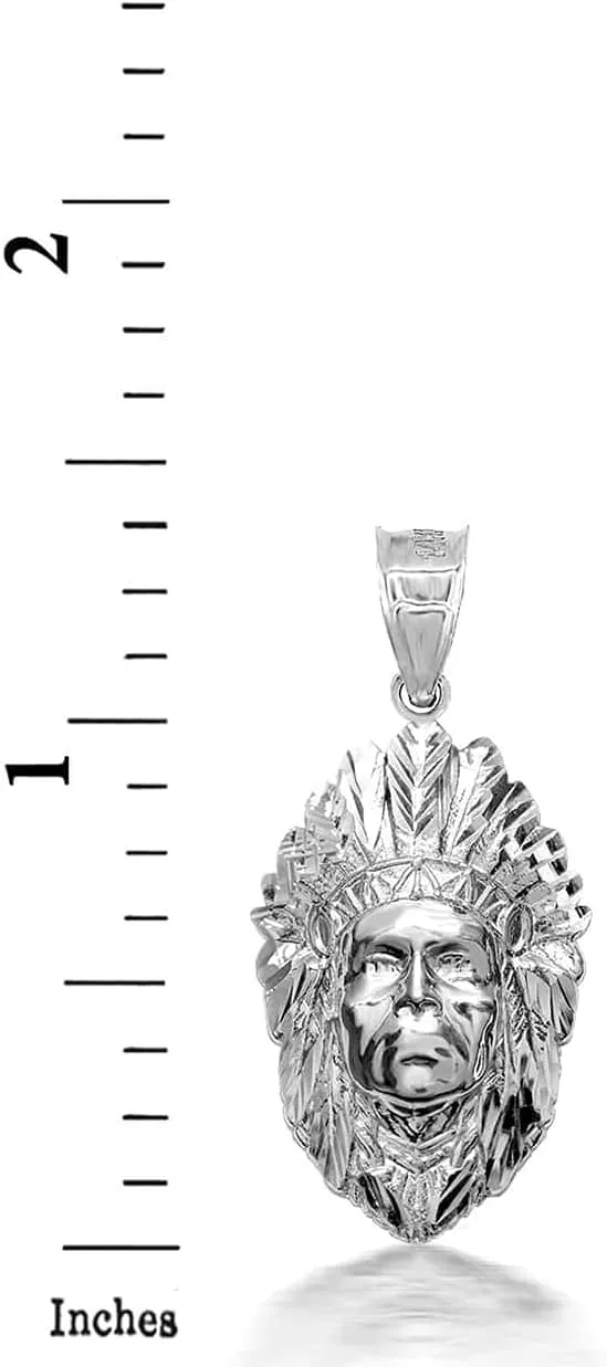 Fine .925 Sterling Silver Native American Chief Head Pendant Necklace - Choice of Pendant Only or Chain Length