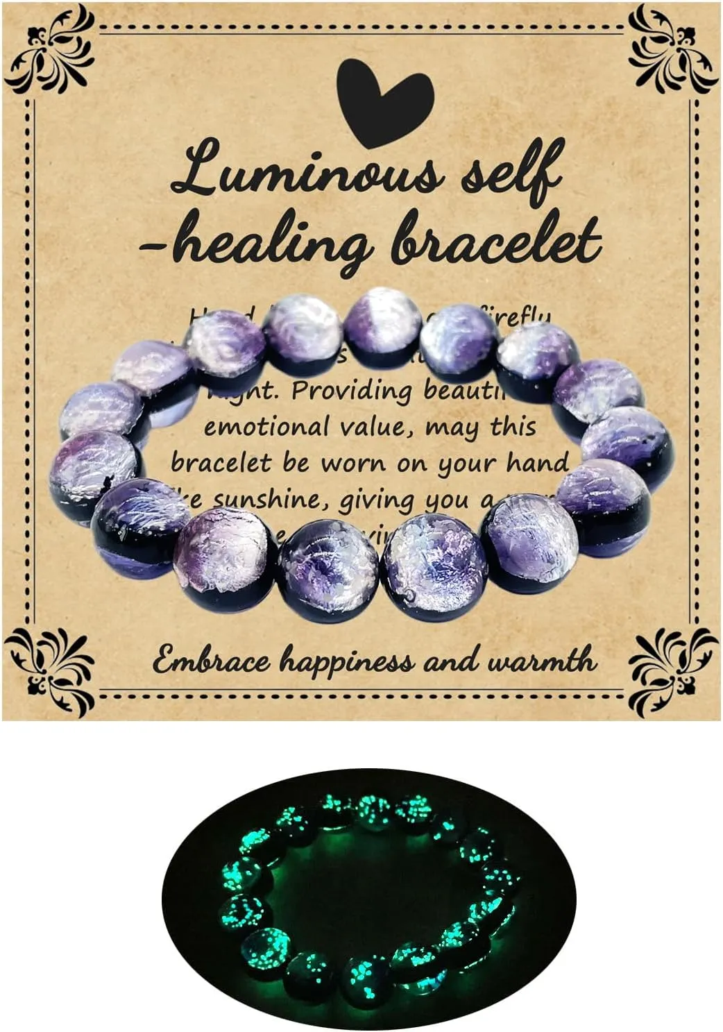 Firefly Glass Bracelet Glow in the Dark Bracelets Planet Themed Glass Bracelet Self Healing Bracelet Encourages Blessing Gifts for Men and Women