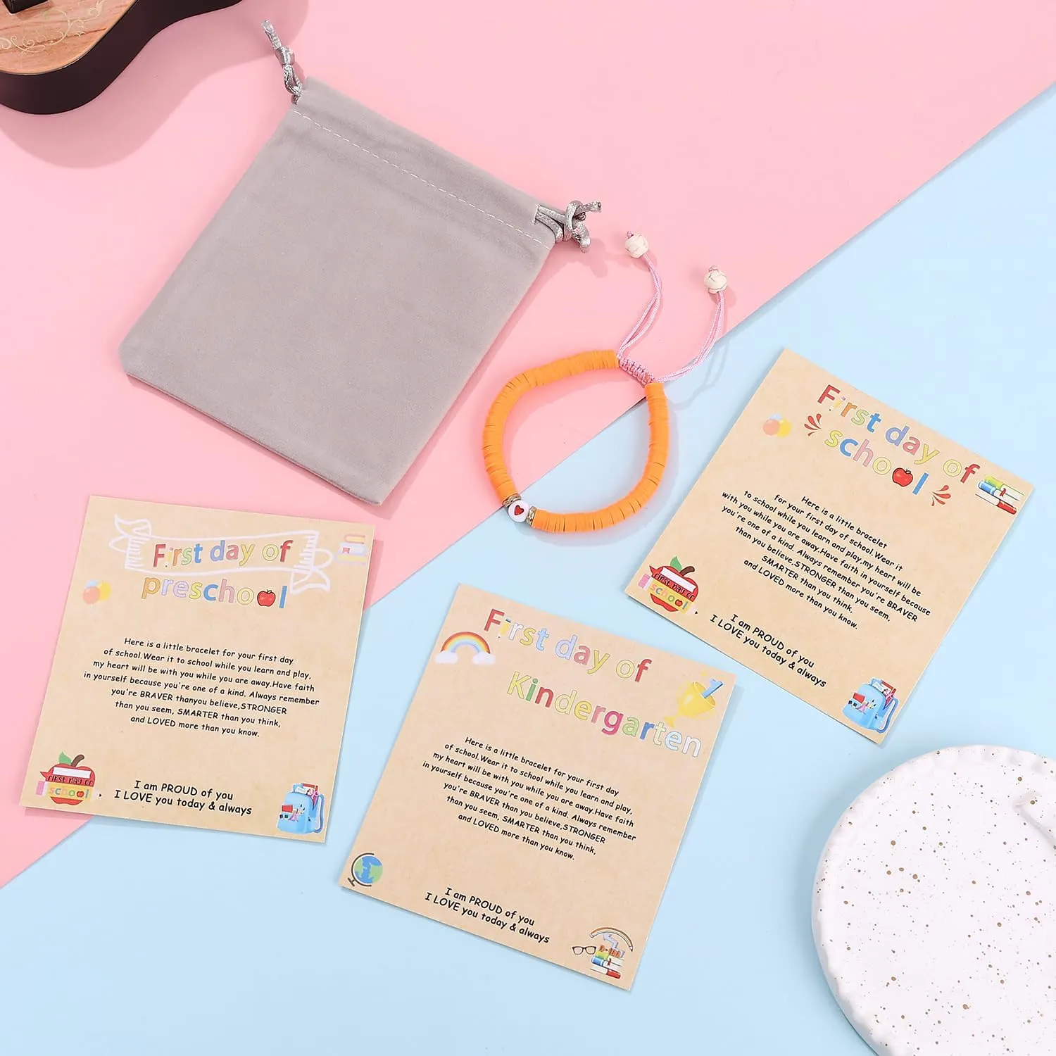 First Day of Preschool Bracelet Back to School Gifts for Kindergarten/ Preschool/ School Gift Mama and Mini Adjustable Mother Daughter Bracelets as Supplies for Girls to Relieve Study Anxiety