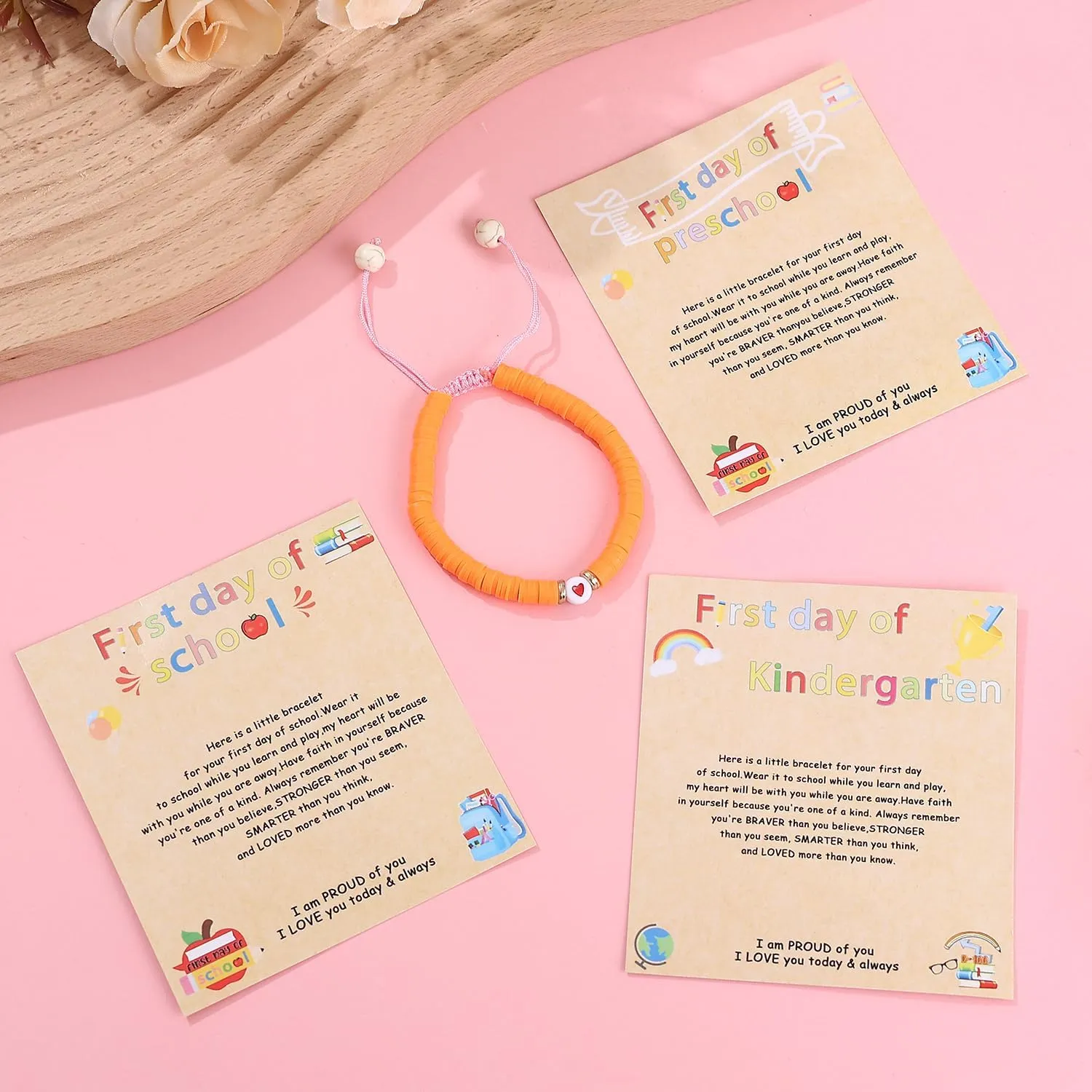 First Day of Preschool Bracelet Back to School Gifts for Kindergarten/ Preschool/ School Gift Mama and Mini Adjustable Mother Daughter Bracelets as Supplies for Girls to Relieve Study Anxiety
