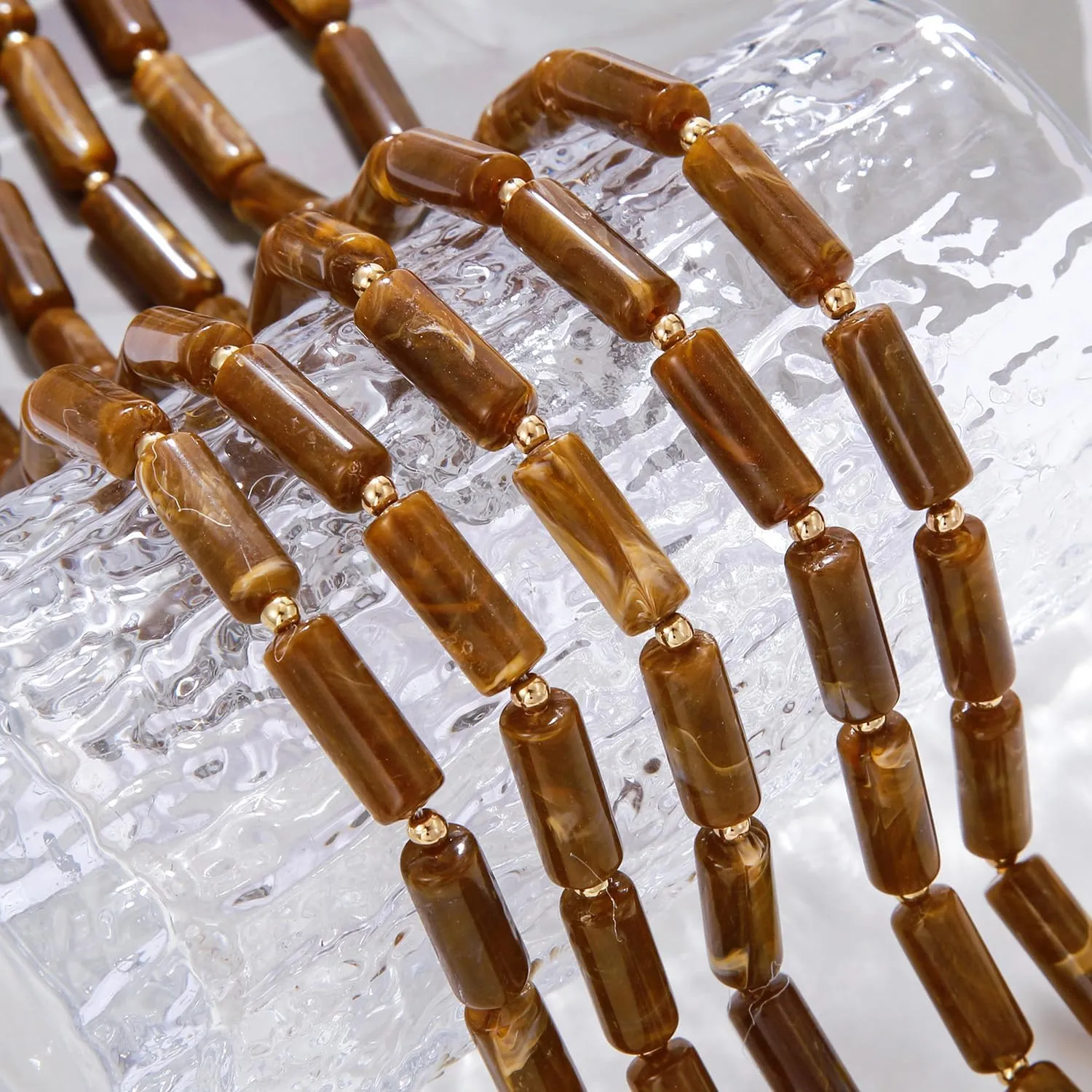 Firstmeet Chunky Beads Necklace Acrylic 5-Layer Jewelry Statement Necklace Handmade Strand