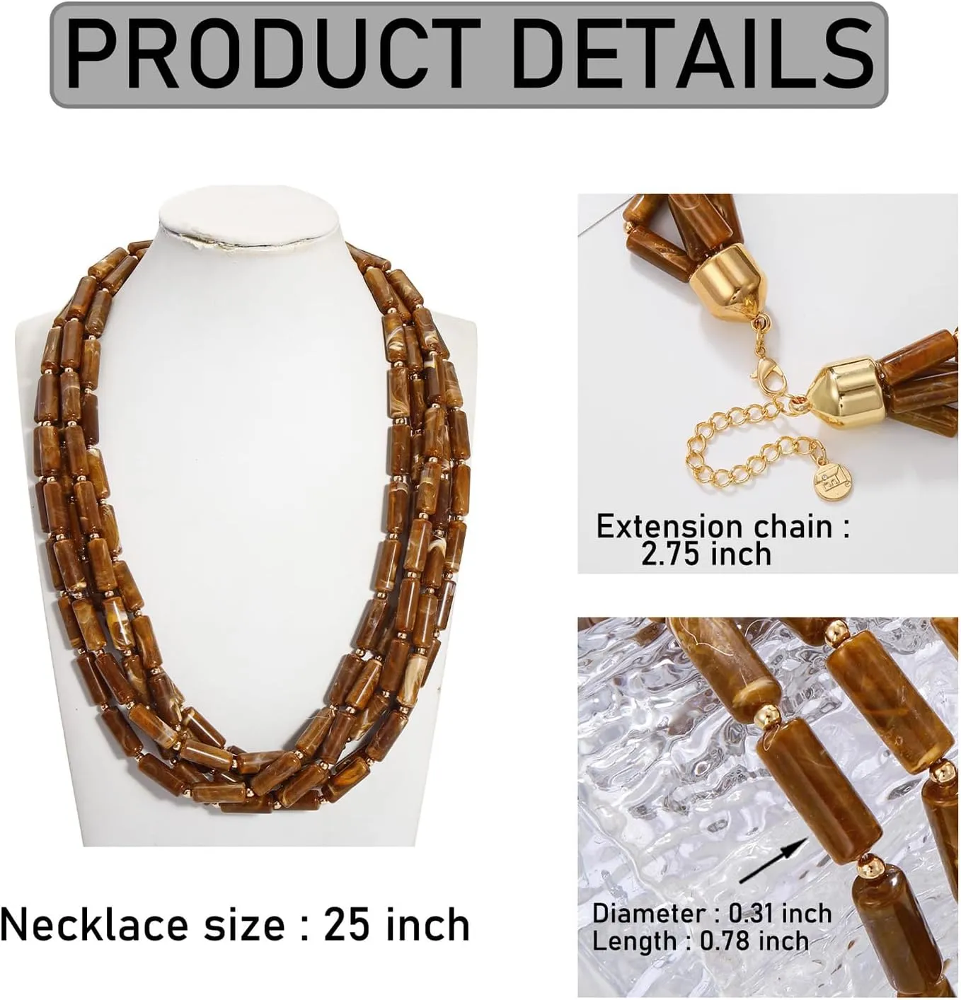 Firstmeet Chunky Beads Necklace Acrylic 5-Layer Jewelry Statement Necklace Handmade Strand