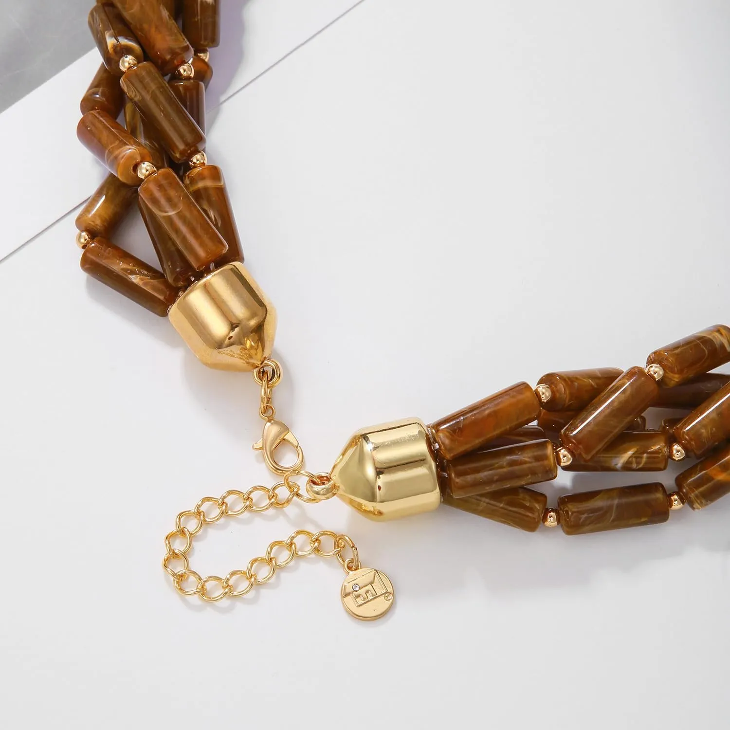 Firstmeet Chunky Beads Necklace Acrylic 5-Layer Jewelry Statement Necklace Handmade Strand