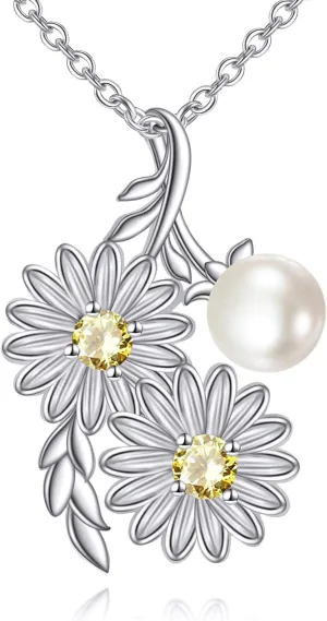 Flower Necklace Sterling Silver Daisy/Sunflower Pendant Beautiful Flower Jewelry Gifts for Women Mother