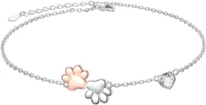 FLYOW S925 Sterling Silver Simple Barefoot Paw and Heart Chain Anklet for Women Best Gifts Elegant Sexy Beach Casual Bracelet Jewelry Adjustable Foot Ankle