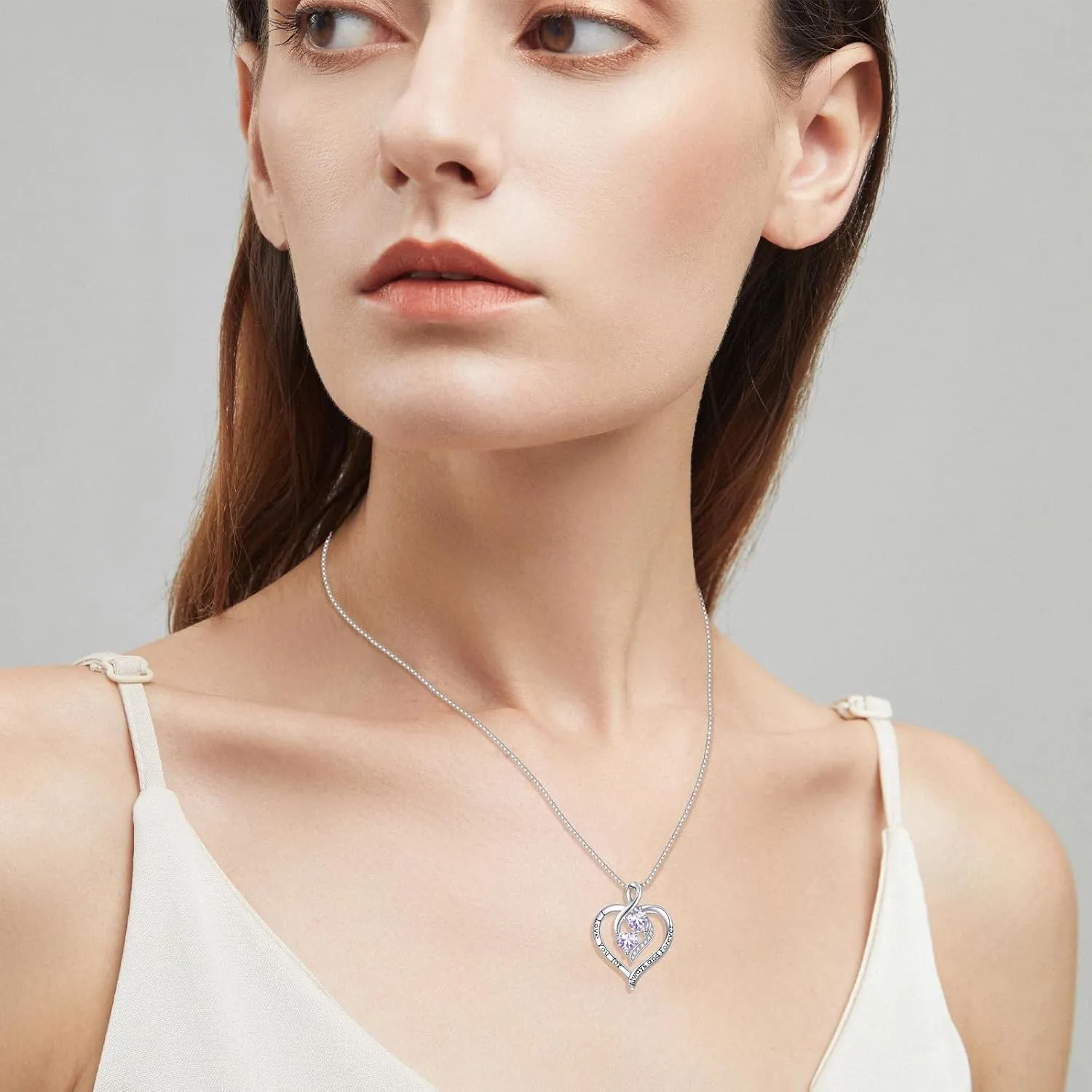 Forever Love Heart Birthstone Necklaces for Women 925 Sterling Silver Women Pendant Necklace, Mothers Day Birthday Anniversary Jewelry Gift for Woman Mother Mom Wife Her