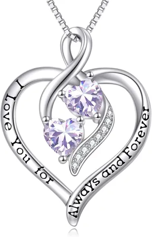 Forever Love Heart Birthstone Necklaces for Women 925 Sterling Silver Women Pendant Necklace, Mothers Day Birthday Anniversary Jewelry Gift for Woman Mother Mom Wife Her