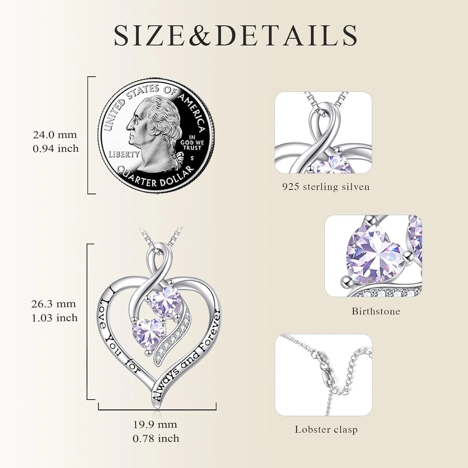 Forever Love Heart Birthstone Necklaces for Women 925 Sterling Silver Women Pendant Necklace, Mothers Day Birthday Anniversary Jewelry Gift for Woman Mother Mom Wife Her