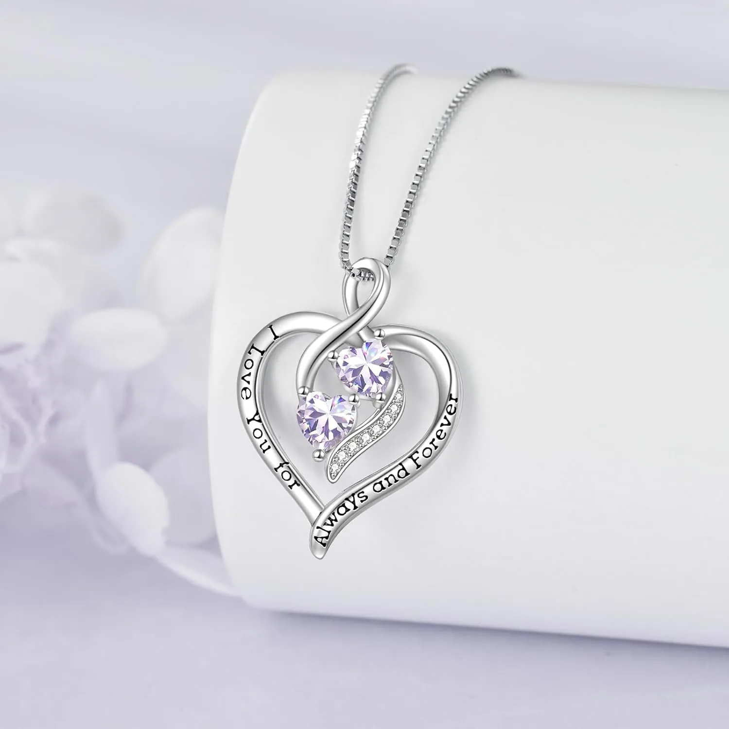 Forever Love Heart Birthstone Necklaces for Women 925 Sterling Silver Women Pendant Necklace, Mothers Day Birthday Anniversary Jewelry Gift for Woman Mother Mom Wife Her