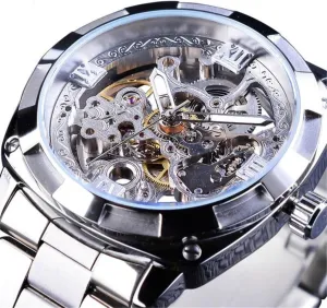 FORSINING Luxury Gold Series Transparent Case 3D Logo Stainless Steel Automatic Self Wind Men Mechanical Skeleton Watches