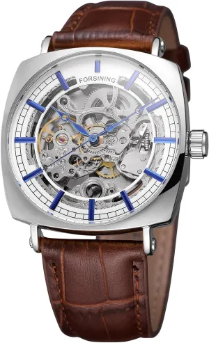 FORSINING Men's Beautiful Skeleton Dial Automatic Self-Winding Watch Brand with Genuine Leather Strap